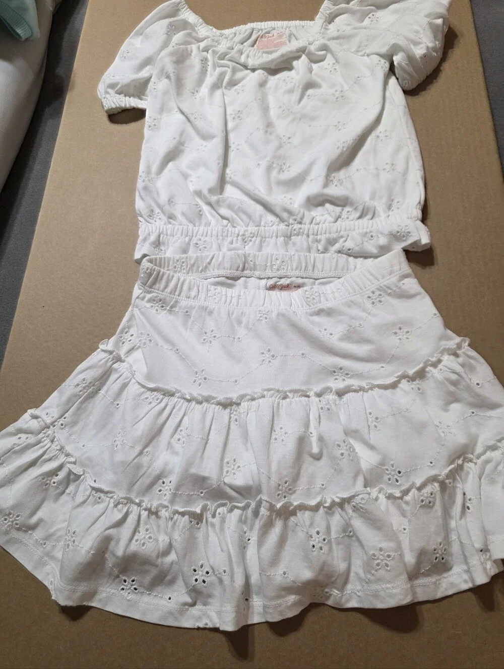Cat & Jack White Eyelet Cropped Top and Tiered Skirt Set